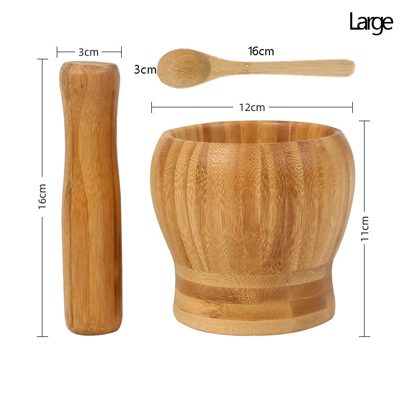 Traditional Bamboo Mortar and Pestle Set Garlic Grinder Herb Spice Masher Seasoning Crusher Kitchen Tool for Mash Spices Pepper