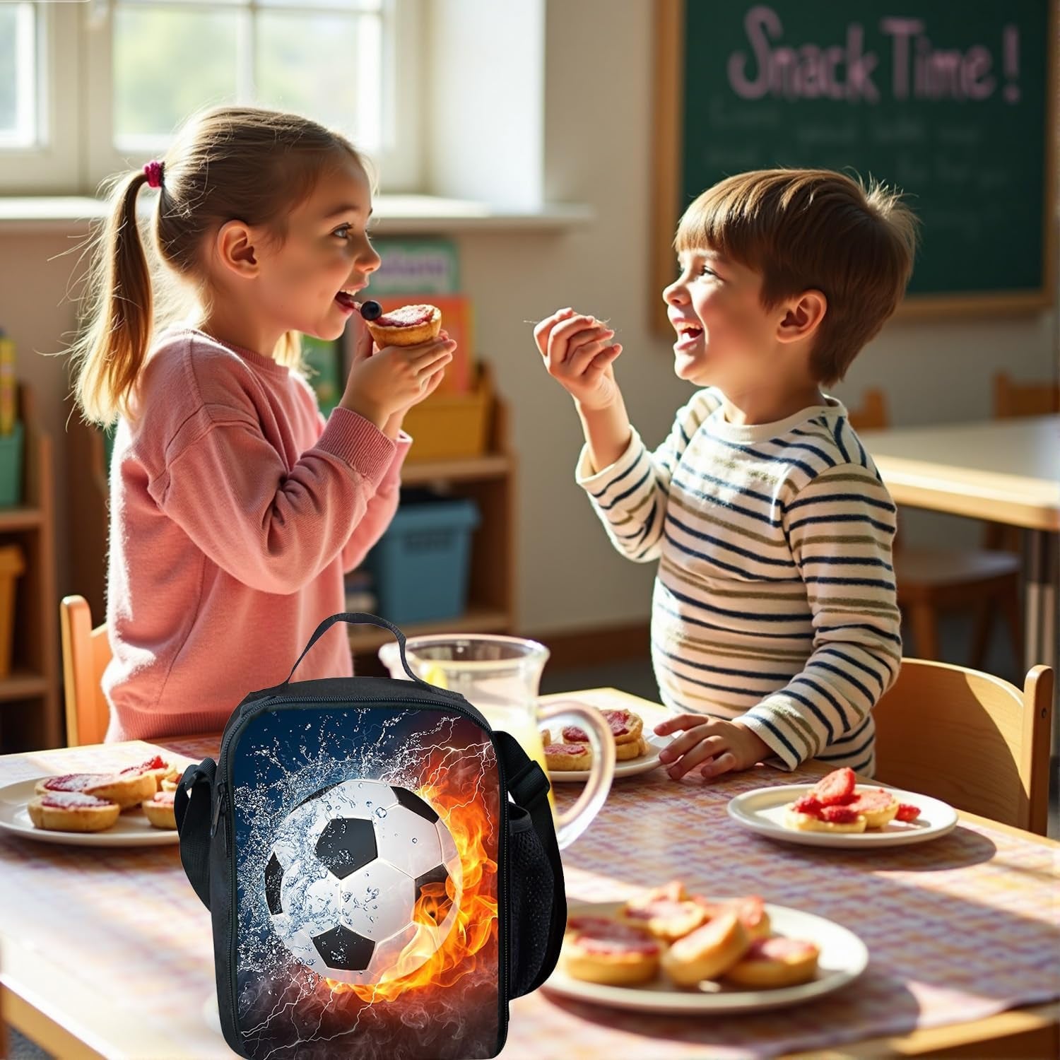 Football Lunch Box, Portable Insulated Lunch Bag Kids Lunch Box Bag, Waterproof Leakproof Thermal Cooler Bags for School Picnic Travel Hiking, 25X19X8Cm