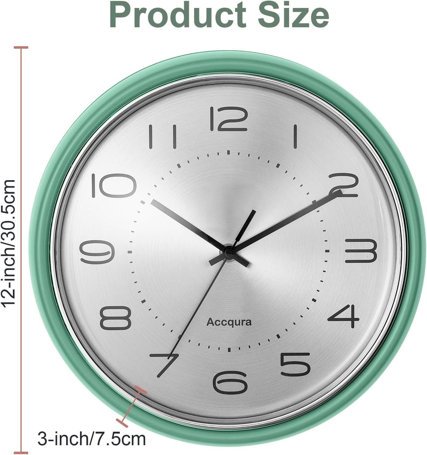 12 Inch Vintage Retro Wall Clock, Metal Dial Silent Non-Ticking Domed Glass Battery Operated, Design for Kitchen Living Room, Bedroom,Office (Sage Green)
