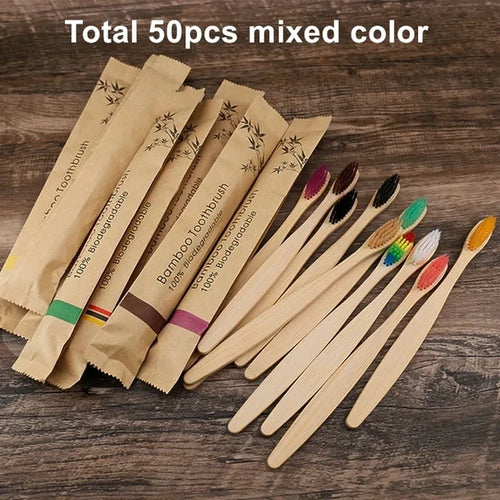 50Pcs Natural Bamboo Toothbrush Wood Toothbrushes Soft Bristles (nylon) Fiber Oral Care