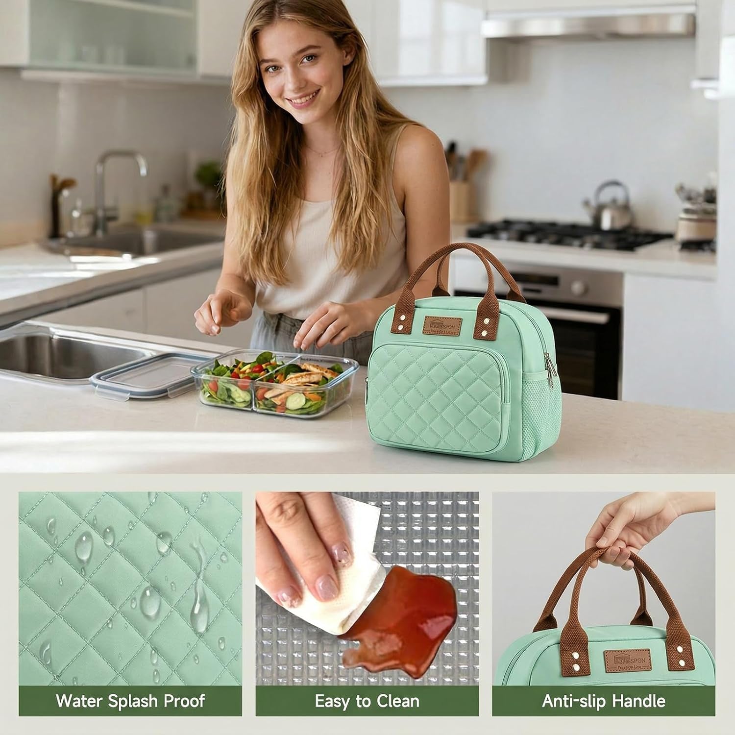 Insulated Lunch Bag for Women Men Work Adult Cool Bag Lunch Box Container Ladies Lunch Tote (Green)
