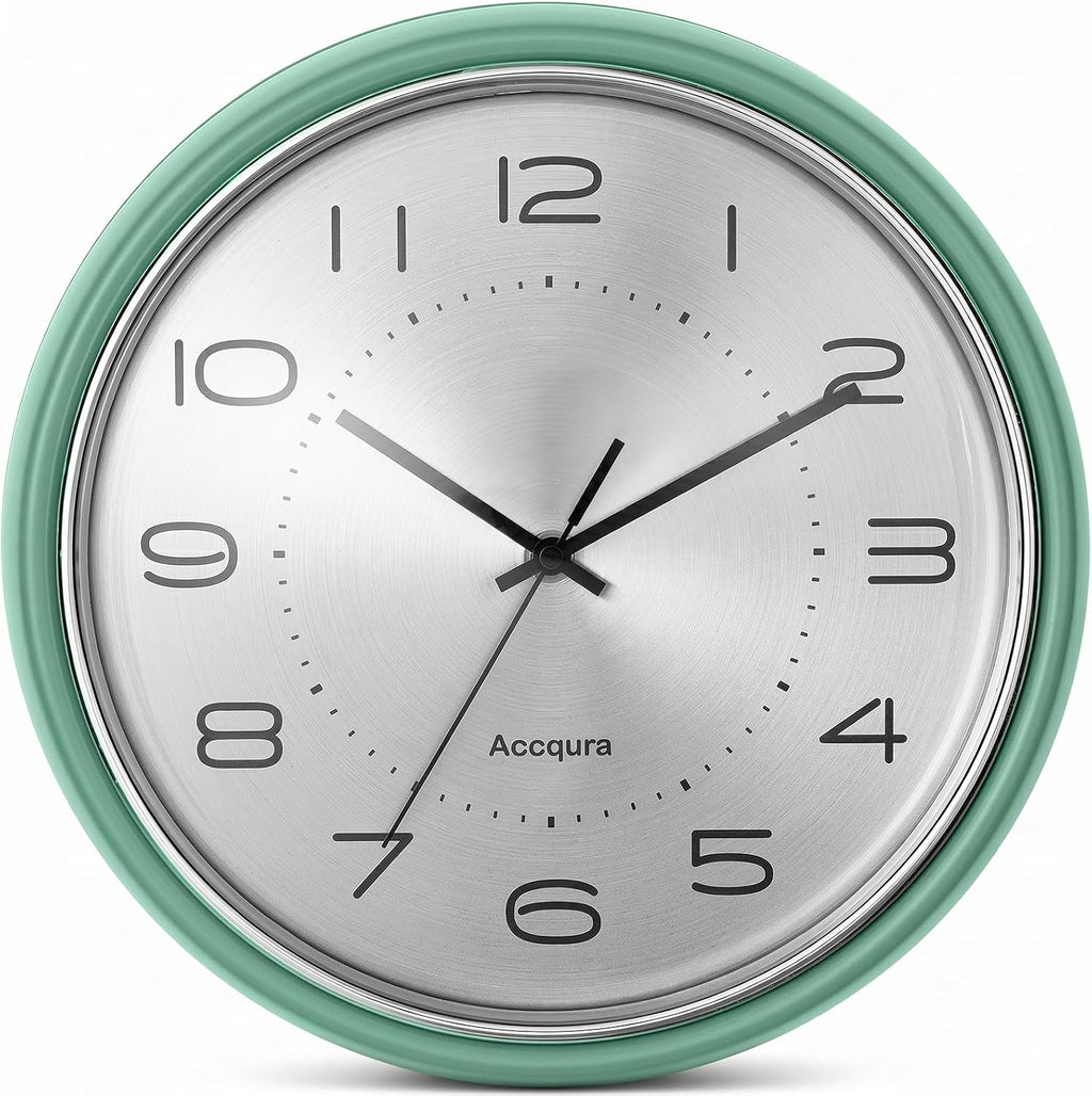 12 Inch Vintage Retro Wall Clock, Metal Dial Silent Non-Ticking Domed Glass Battery Operated, Design for Kitchen Living Room, Bedroom,Office (Sage Green)