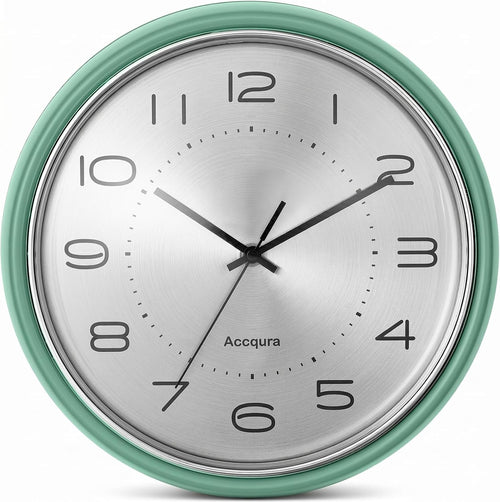 12 Inch Vintage Retro Wall Clock, Metal Dial Silent Non-Ticking Domed Glass Battery Operated, Design for Kitchen Living Room, Bedroom,Office (Sage Green)
