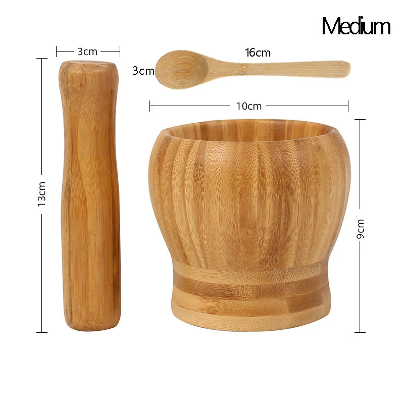 Traditional Bamboo Mortar and Pestle Set Garlic Grinder Herb Spice Masher Seasoning Crusher Kitchen Tool for Mash Spices Pepper