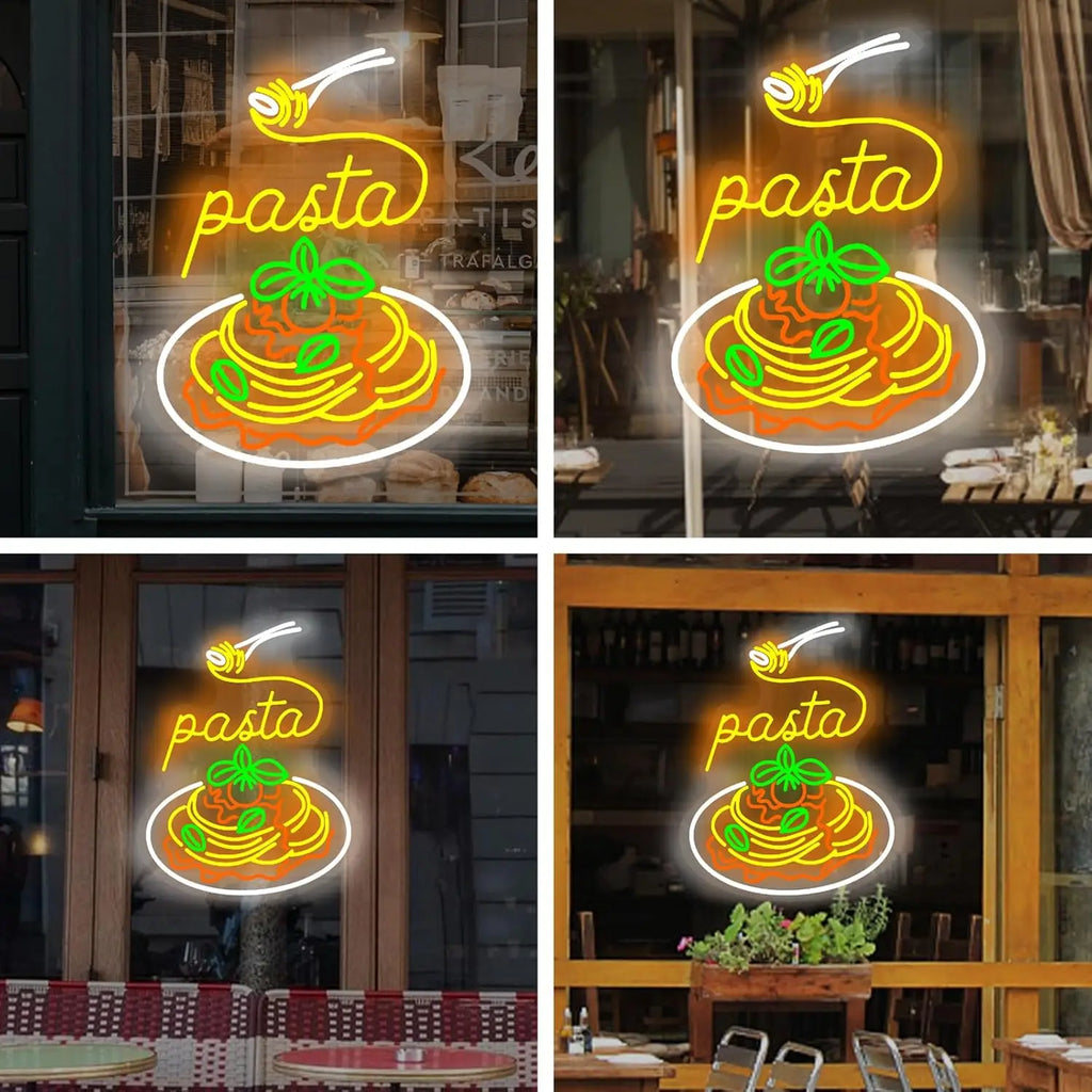 Pasta Neon Sign USB Dimmable LED Neon Light Sign Wall Art Decoration for Gameroom Bedroom Livingroom Bar Party Birthday Gifts